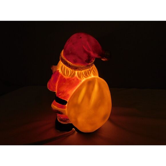 Santa Claus Vintage Painted Ceramic Figure Electric Lighted 6" W/Christmas Bear - Picture 3 of 9